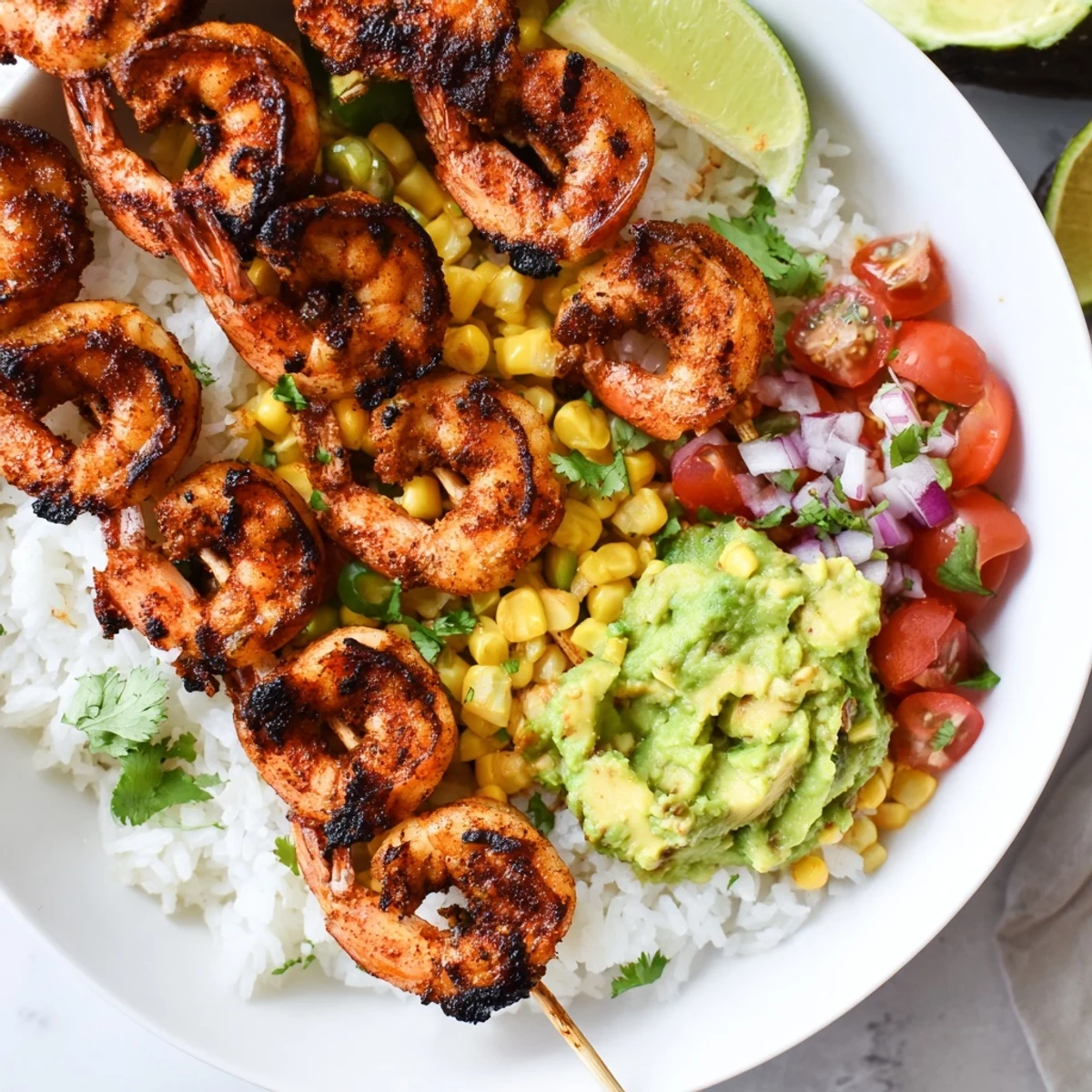 Vibrant colors burst from this easy grilled shrimp bowl, with fresh corn salsa complementing the smoky shrimp.