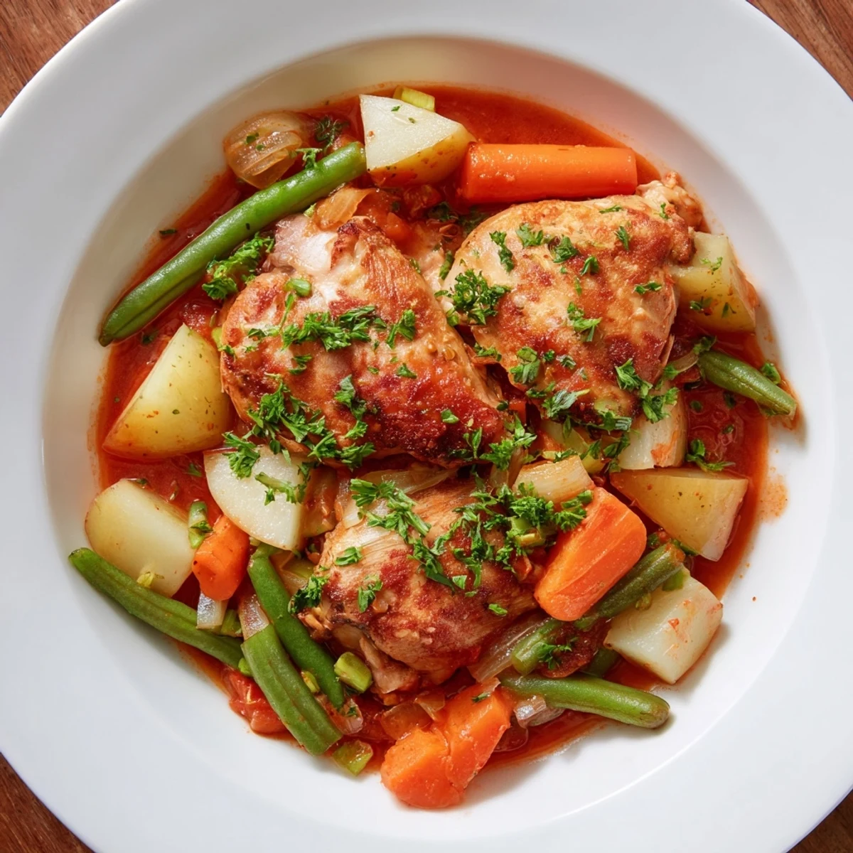 Slow-Cooker Chicken & Vegetable Stew, a warm bowl of hearty, tender chicken and veggies.