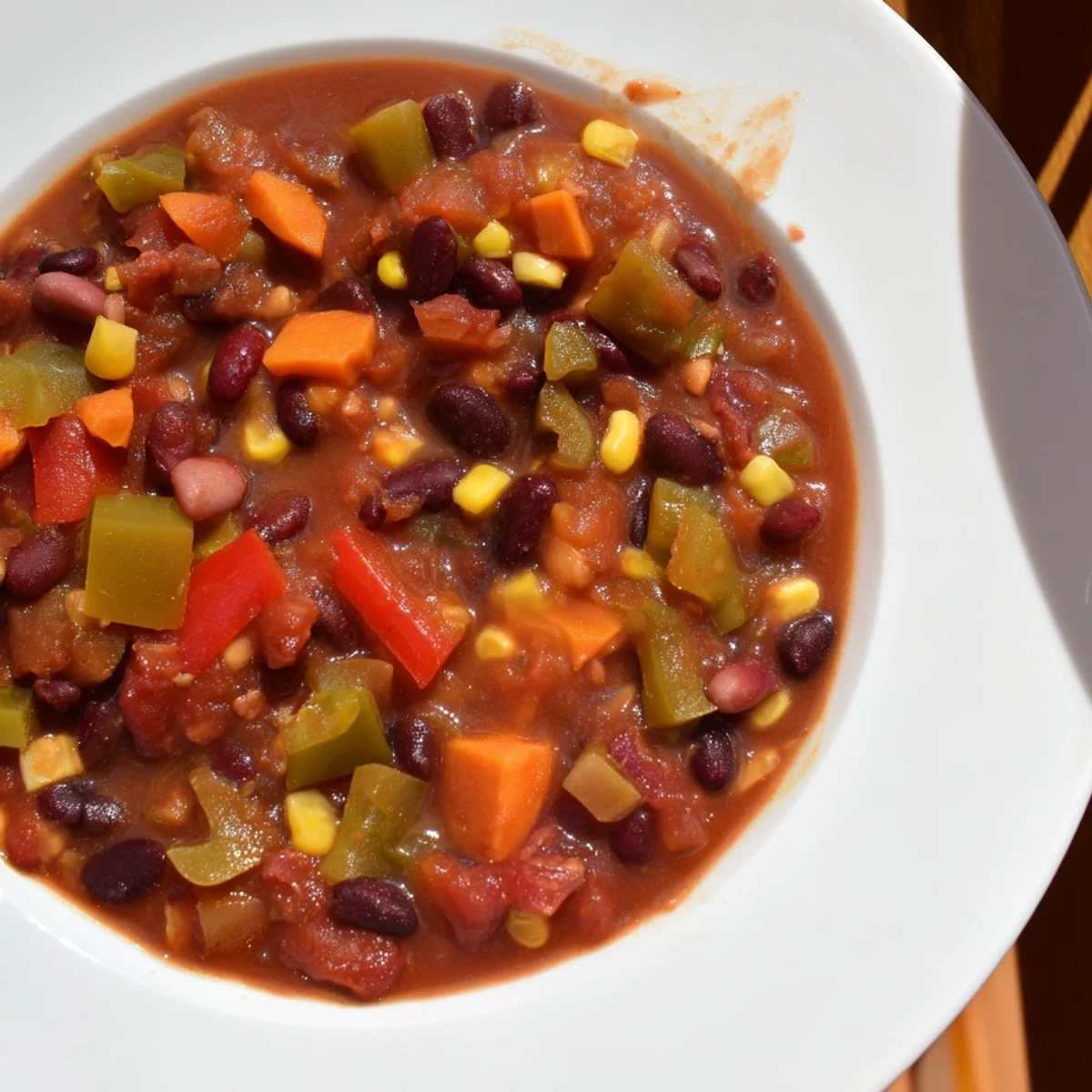 A close-up of a pot of rich, smoky veggie chili, perfect for a cozy weeknight meal.