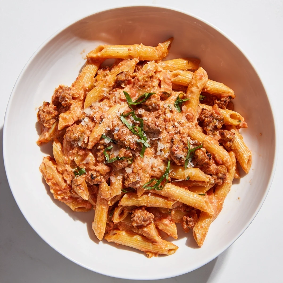 This Creamy Tomato and Sausage Pasta boasts rich flavors; imagine the savory sausage and fresh tomato aroma.