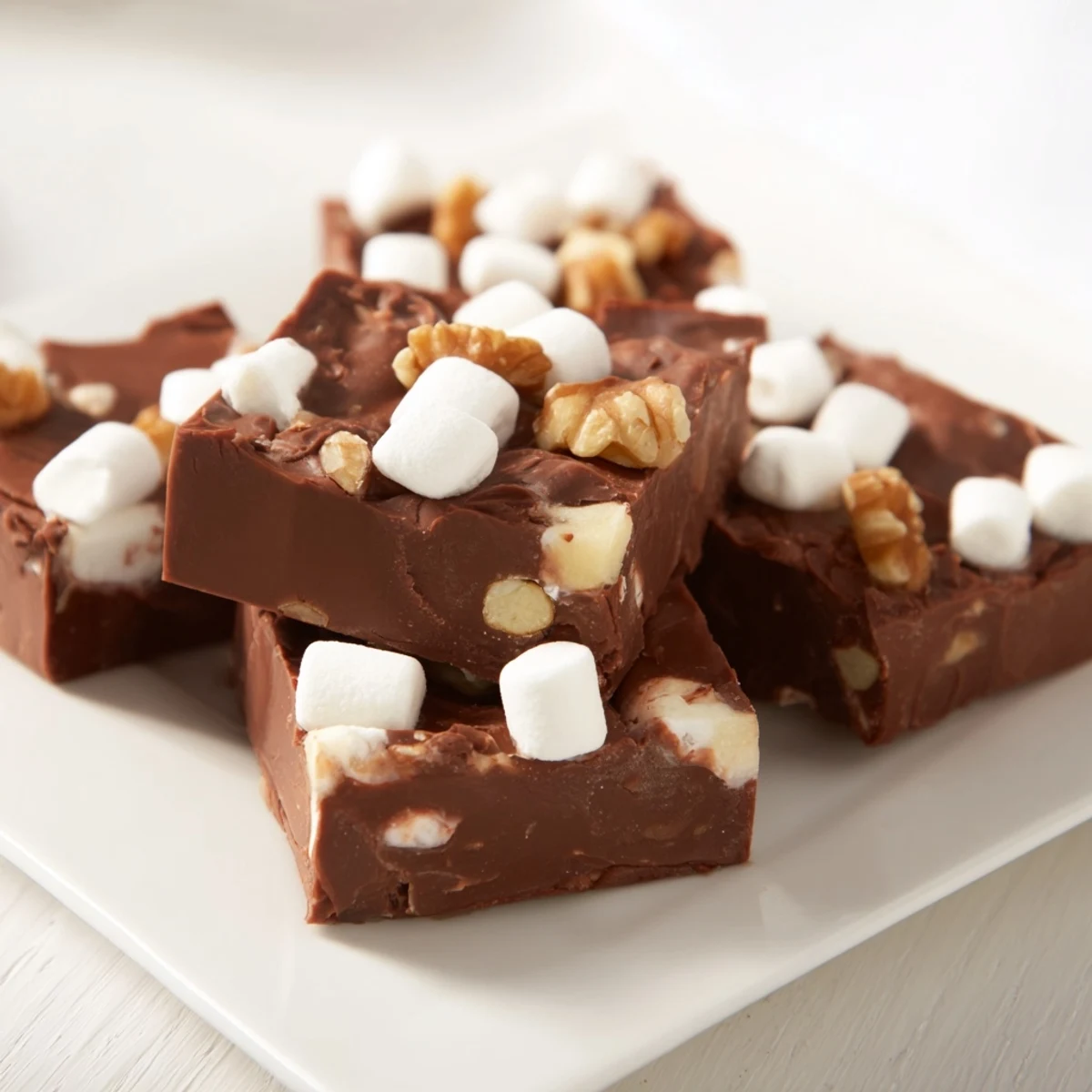 Microwave-made Easy Marshmallow Fudge with mini marshmallows, a creamy and delicious no-bake holiday favorite.