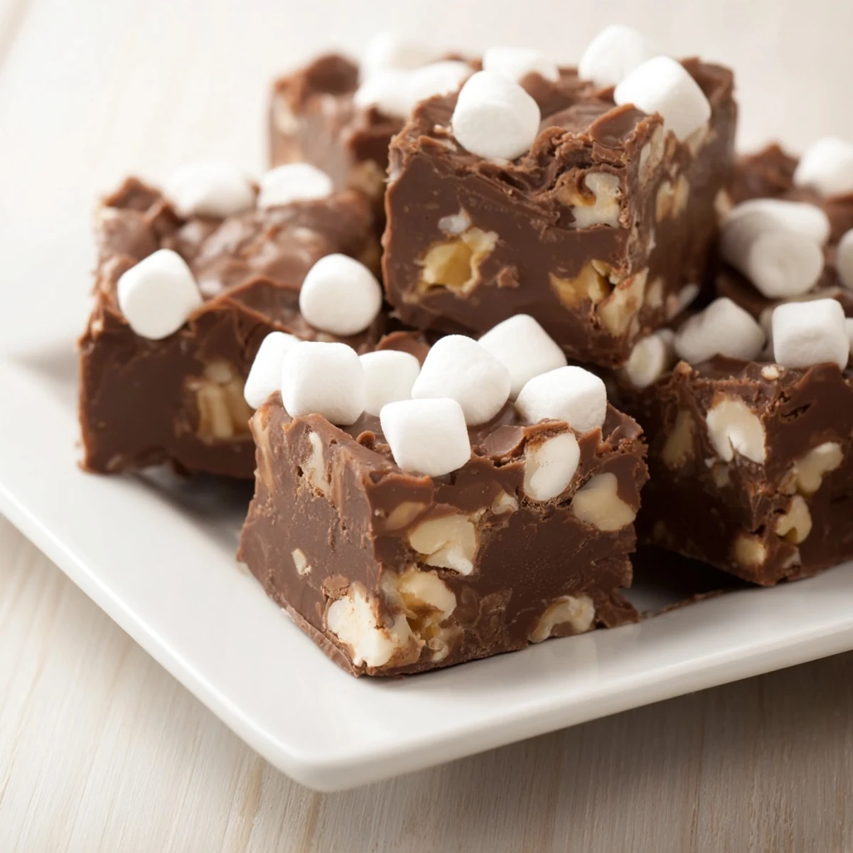 This Easy Marshmallow Fudge displays a perfectly set square, ready to be enjoyed as a decadent dessert.