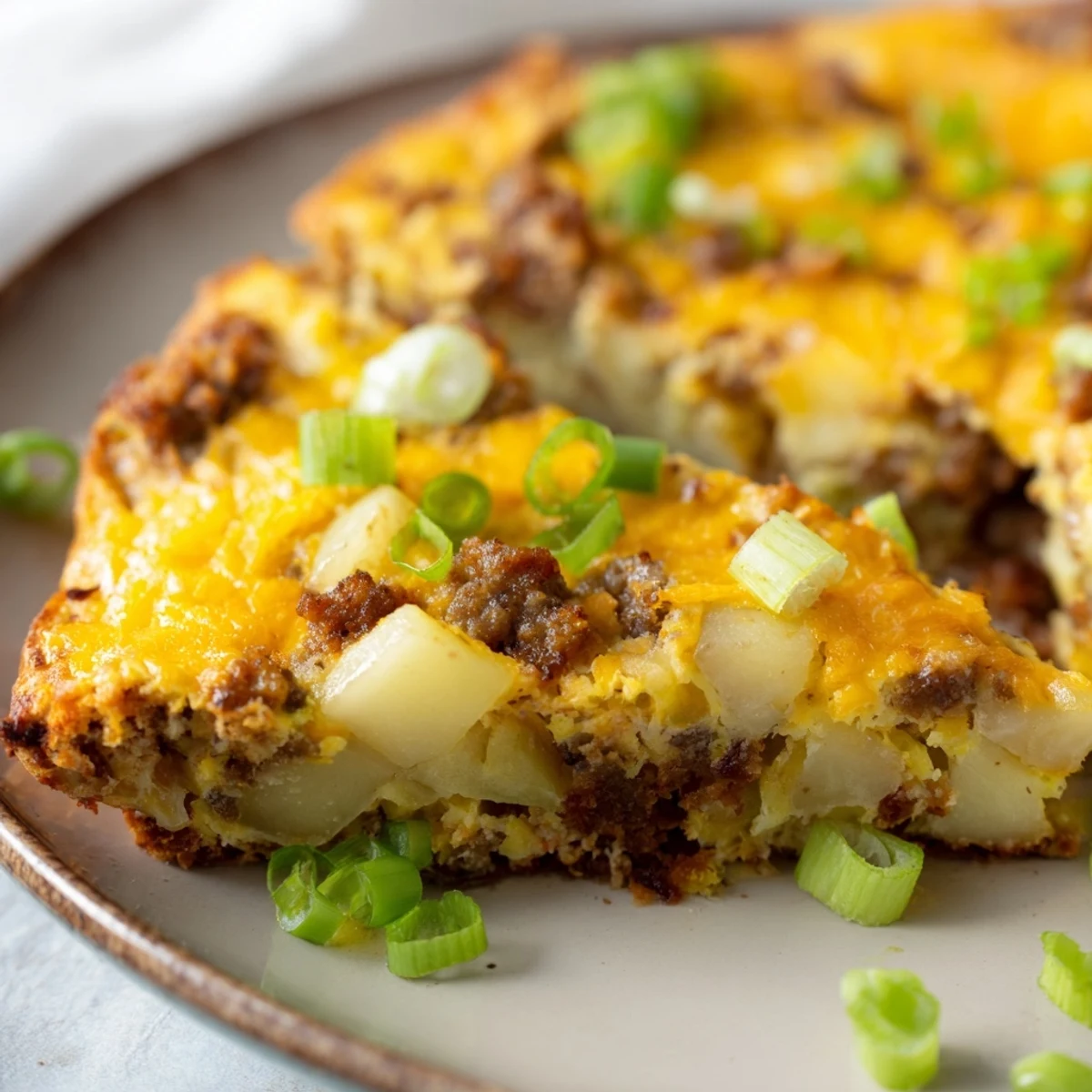 Warm, golden Savory Apple, Sausage, and Cheddar Scone Skillet, perfect for a cozy brunch meal.