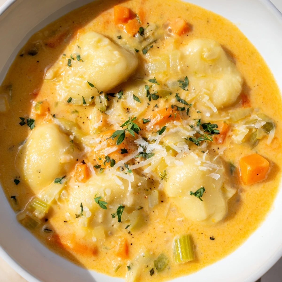 Imagine a vibrant, creamy Savory Butternut Squash Gnocchi Soup, perfect comfort food for a chilly night.
