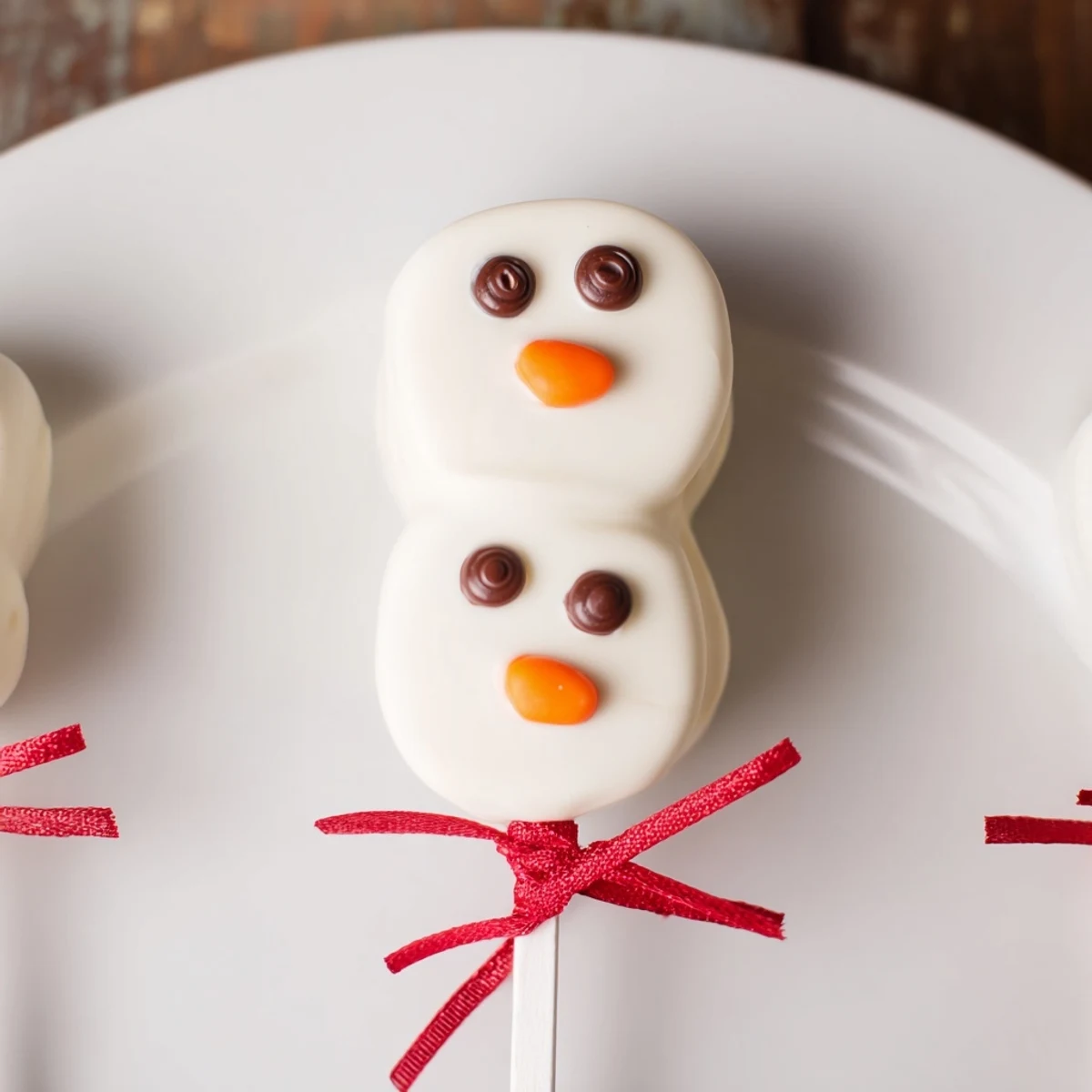 Express Snowman Marshmallow Pops, dipped in white chocolate, ready for a winter holiday treat.