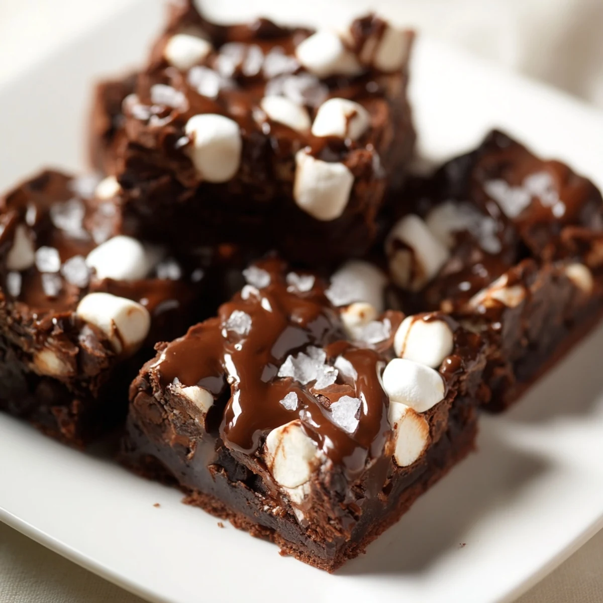 Warm, gooey easy marshmallow fudge studded with soft marshmallows, ready to be sliced.