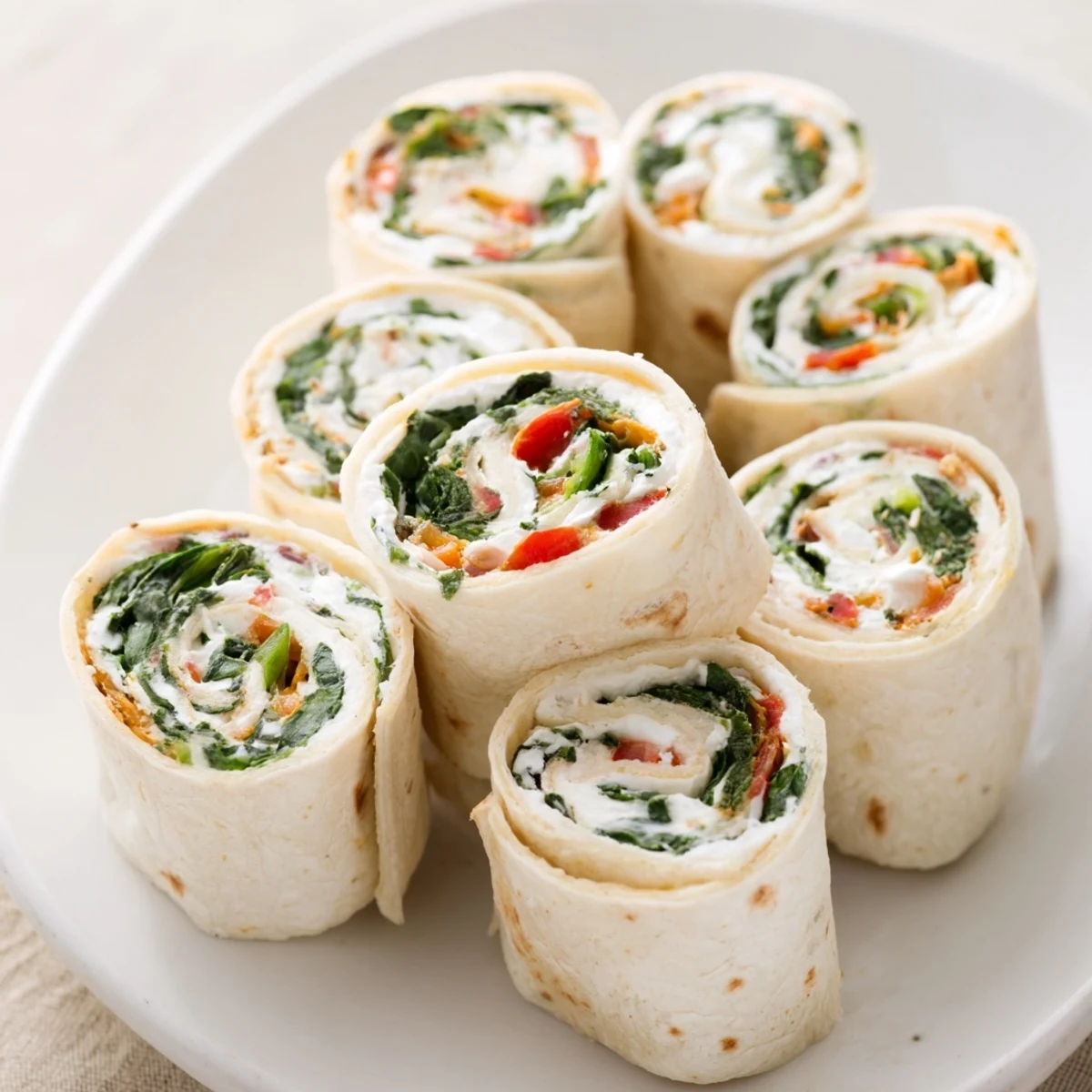 Christmas Scarf Tortilla Roll-Ups, colorful and festive, ready to serve as a delicious holiday appetizer.