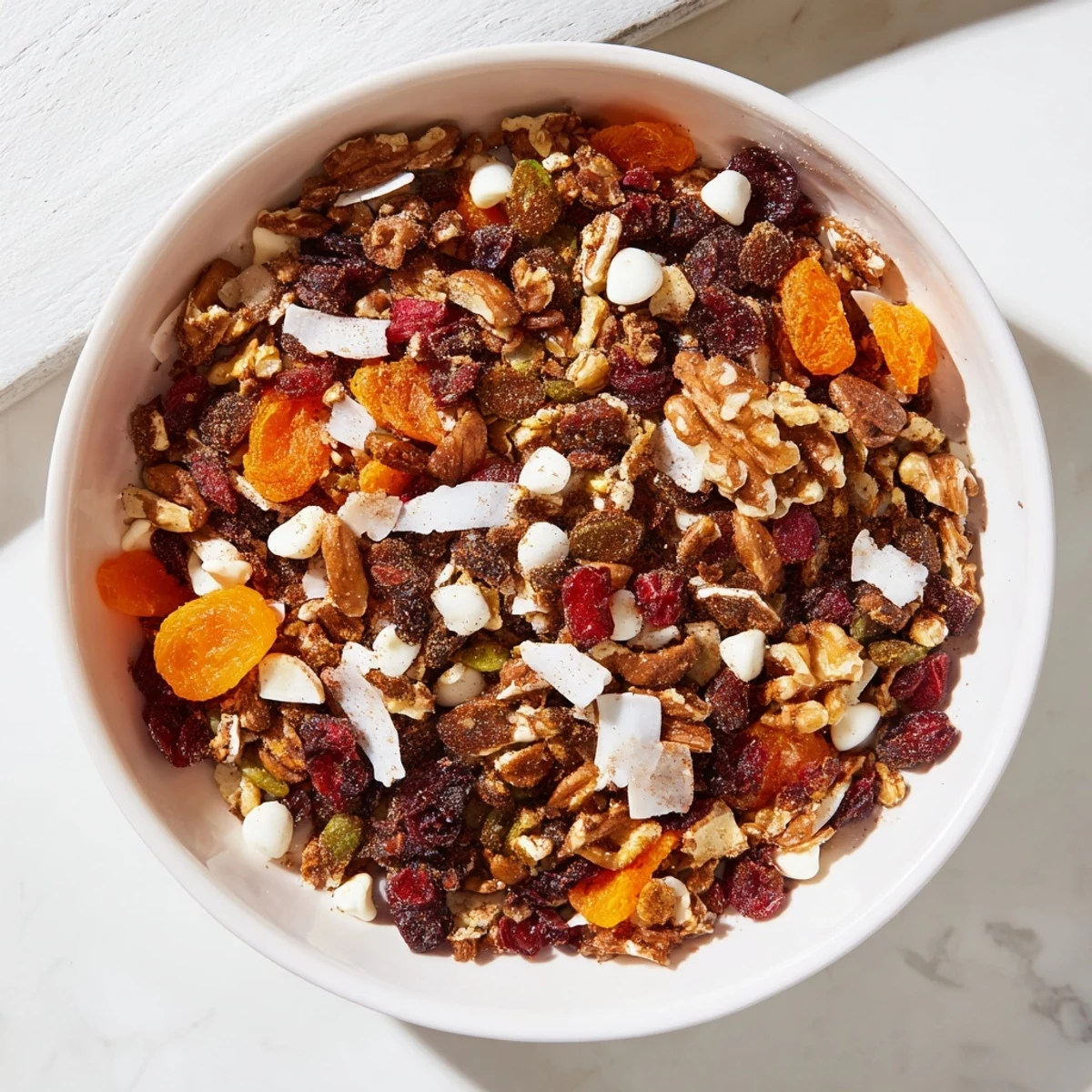Seasonal mélange hivernal flocon de neige, a festive trail mix with dried fruits, nuts, and spices.