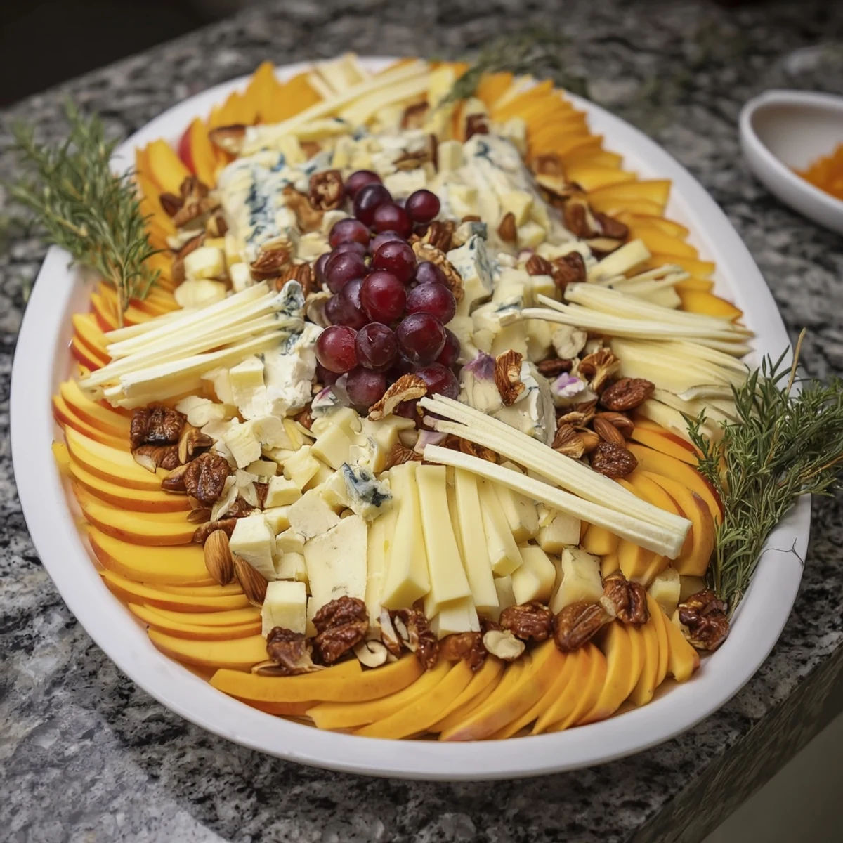 Elegant Rugby Ball Cheese Board featuring Comté, grapes, and prosciutto ready to serve guests.