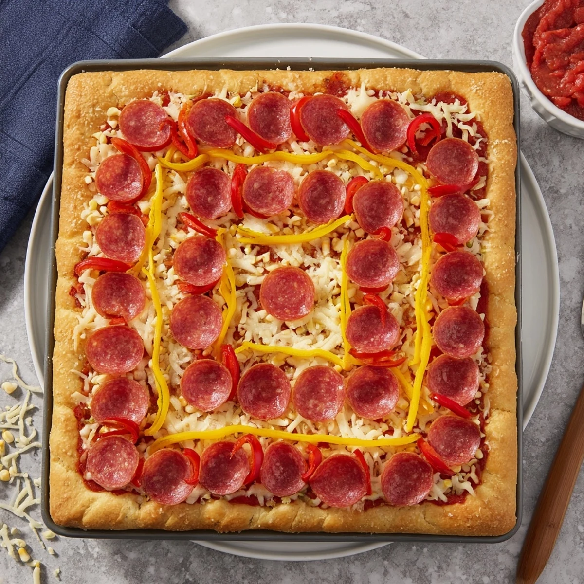 A vibrant Basketball Court Pizza with pepperoni "basketballs" ready for a fun snack night.