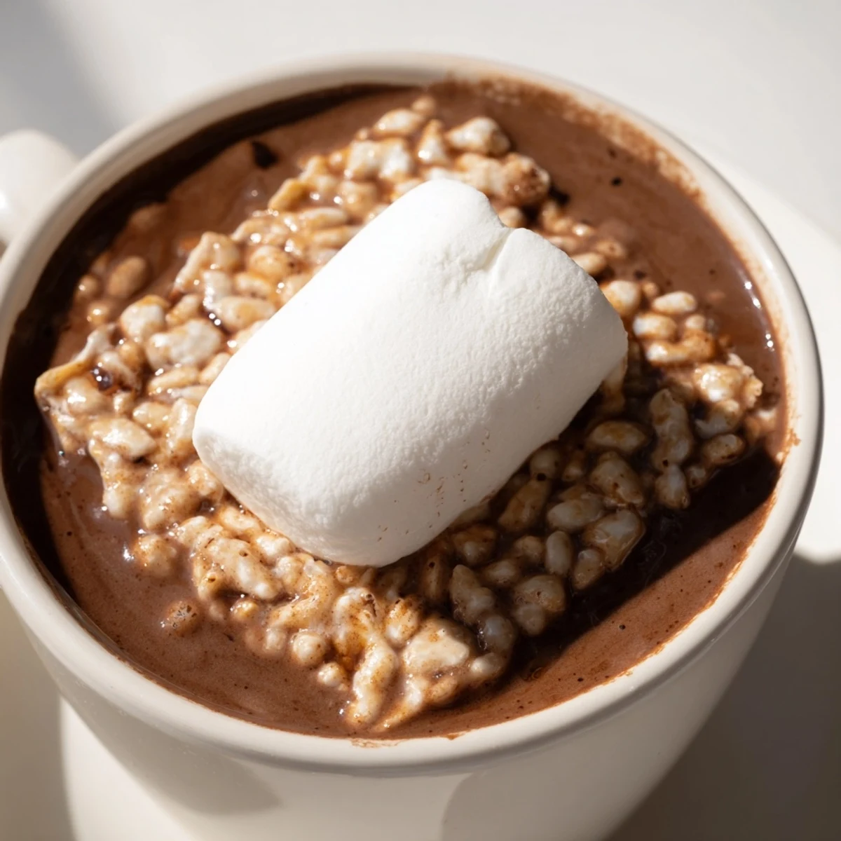 Indulge in a rich and creamy hot chocolate featuring a whimsical marshmallow bar garnish.
