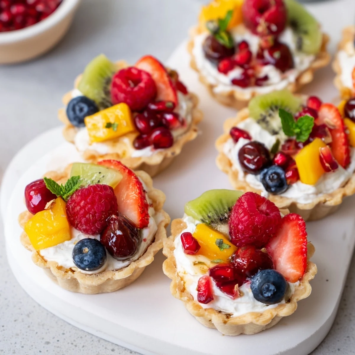 Vibrant Heart Shaped Fruit Tart board with sweet creamy filling and assorted berries, simply amazing.
