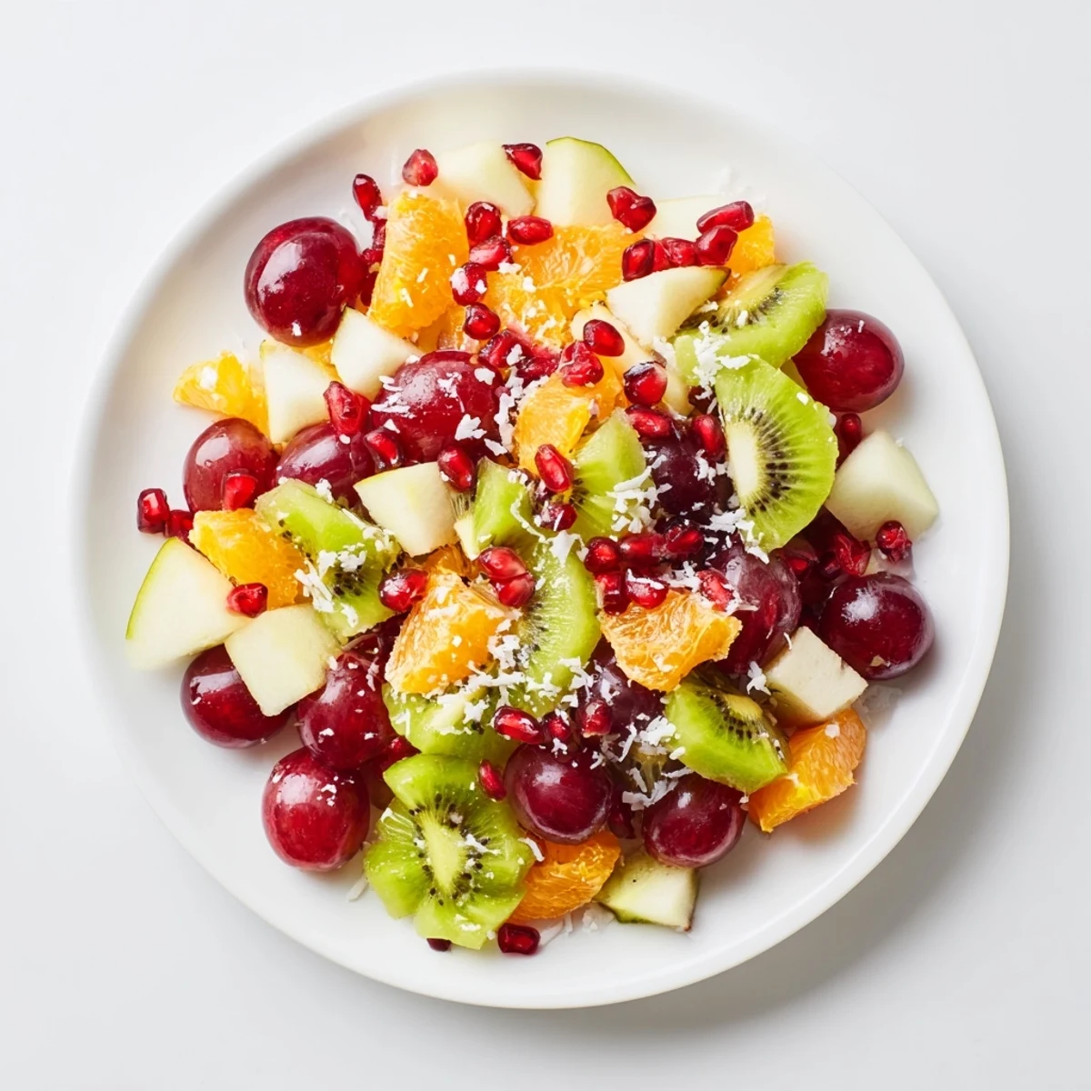 This Snowflake Fruit Medley salad features colorful fruit and fresh citrus dressing, perfect for serving.