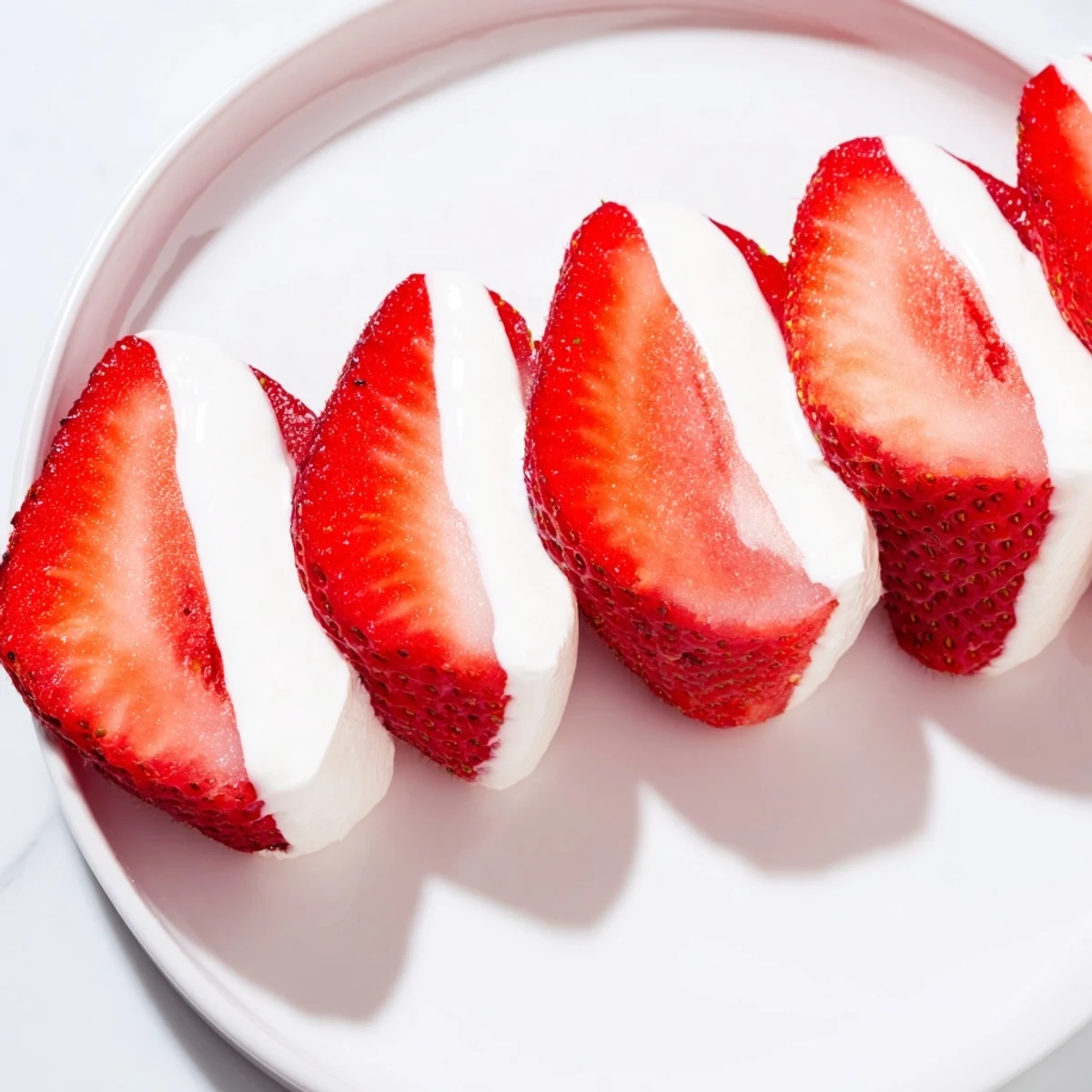 Fresh Yogurt Dipped Strawberry halves, a light and refreshing dessert with creamy yogurt coating.