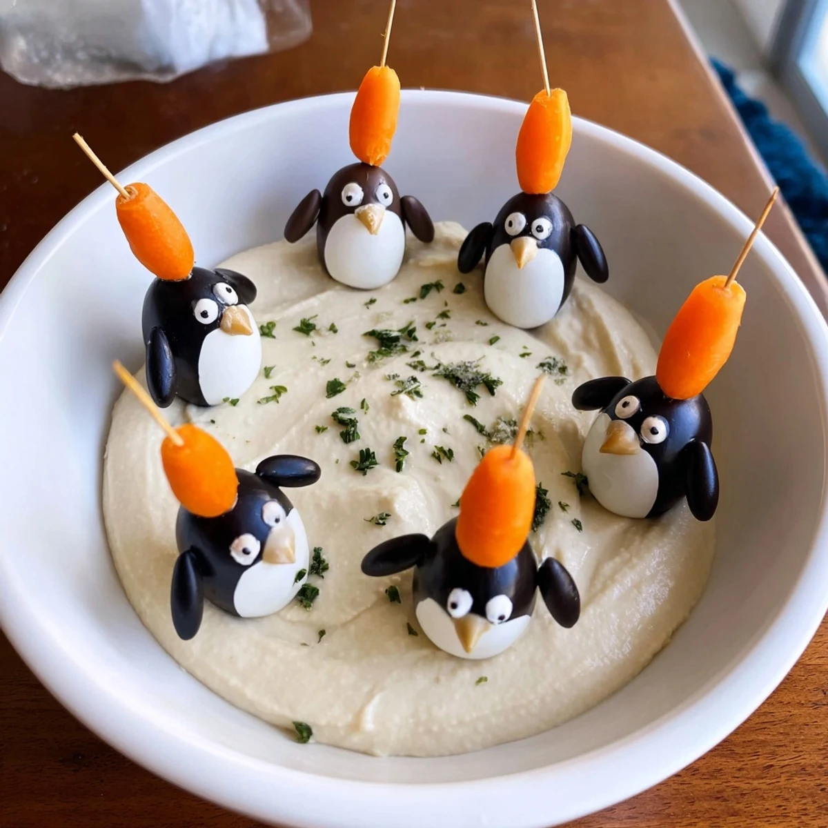 White Bean Dip Olive Penguins