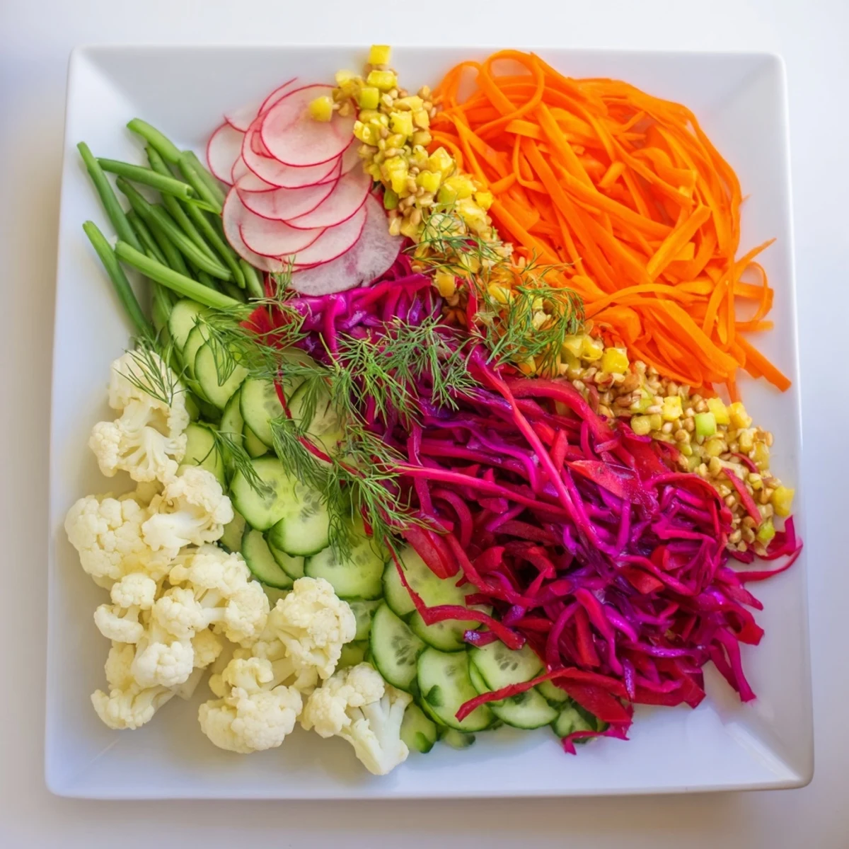 A colorful arrangement of The Pickled & Fermented Feast: crunchy, tangy vegetables in a beautiful serving platter.