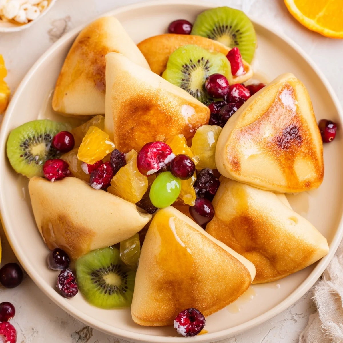 Breakfast Brunch Board Bliss brimming with golden pancakes, scones, and fresh fruit, ready to serve.
