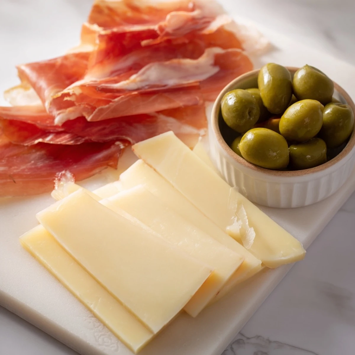 A beautiful cheese board titled Minimalism Master, artfully arranged with sliced cheese and cured meats.