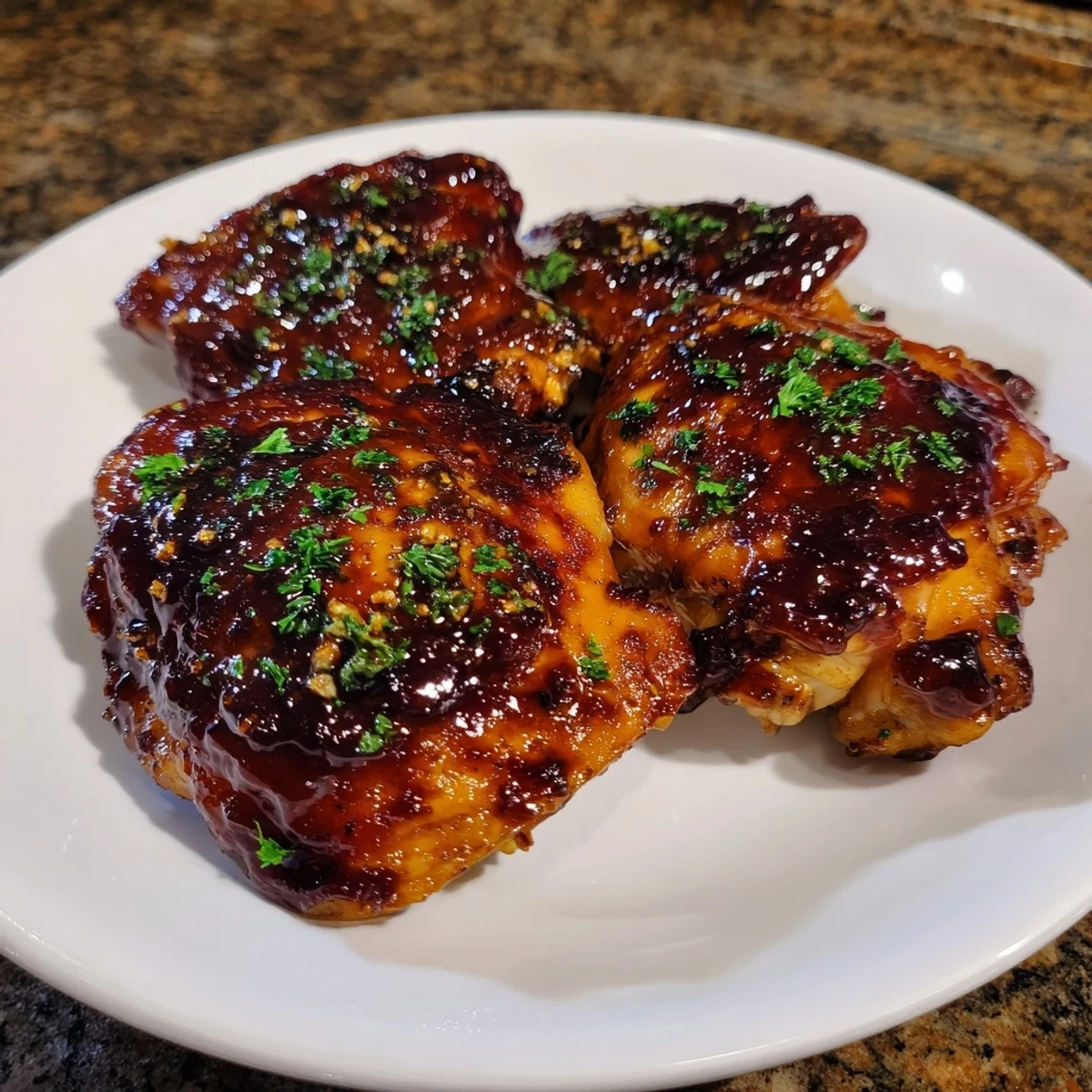 A close-up of tender Jam in Coffee Style Glazed Chicken, showcasing a beautiful, caramelized exterior, perfect for dinner.