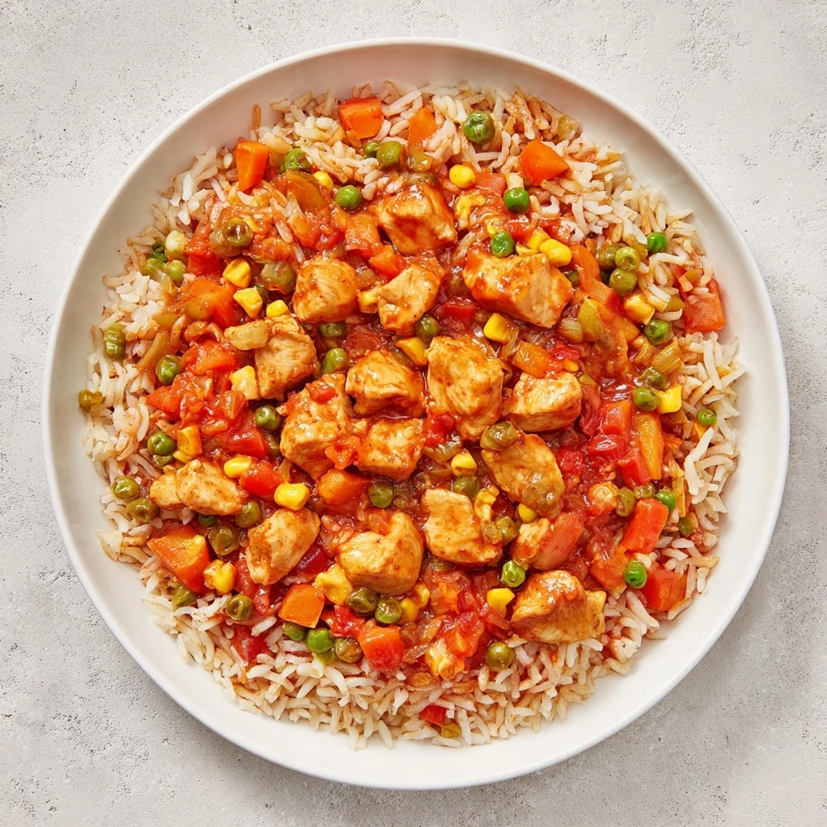 Savory One-Pot Chicken and Rice simmering in a pot, with tender vegetables and flavorful broth.