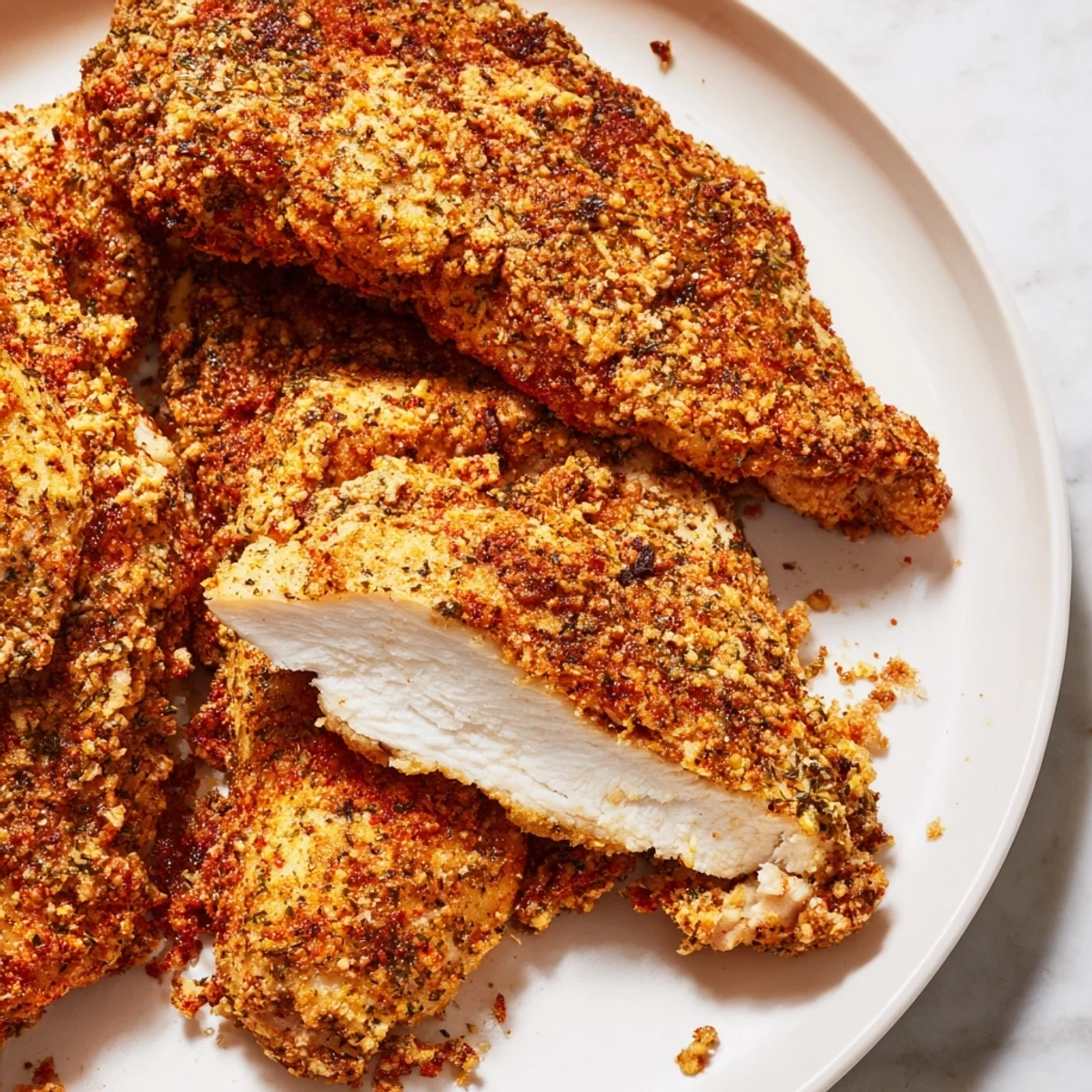 Golden, crispy air-fried chicken tenders, a healthy and delicious American comfort food dinner.