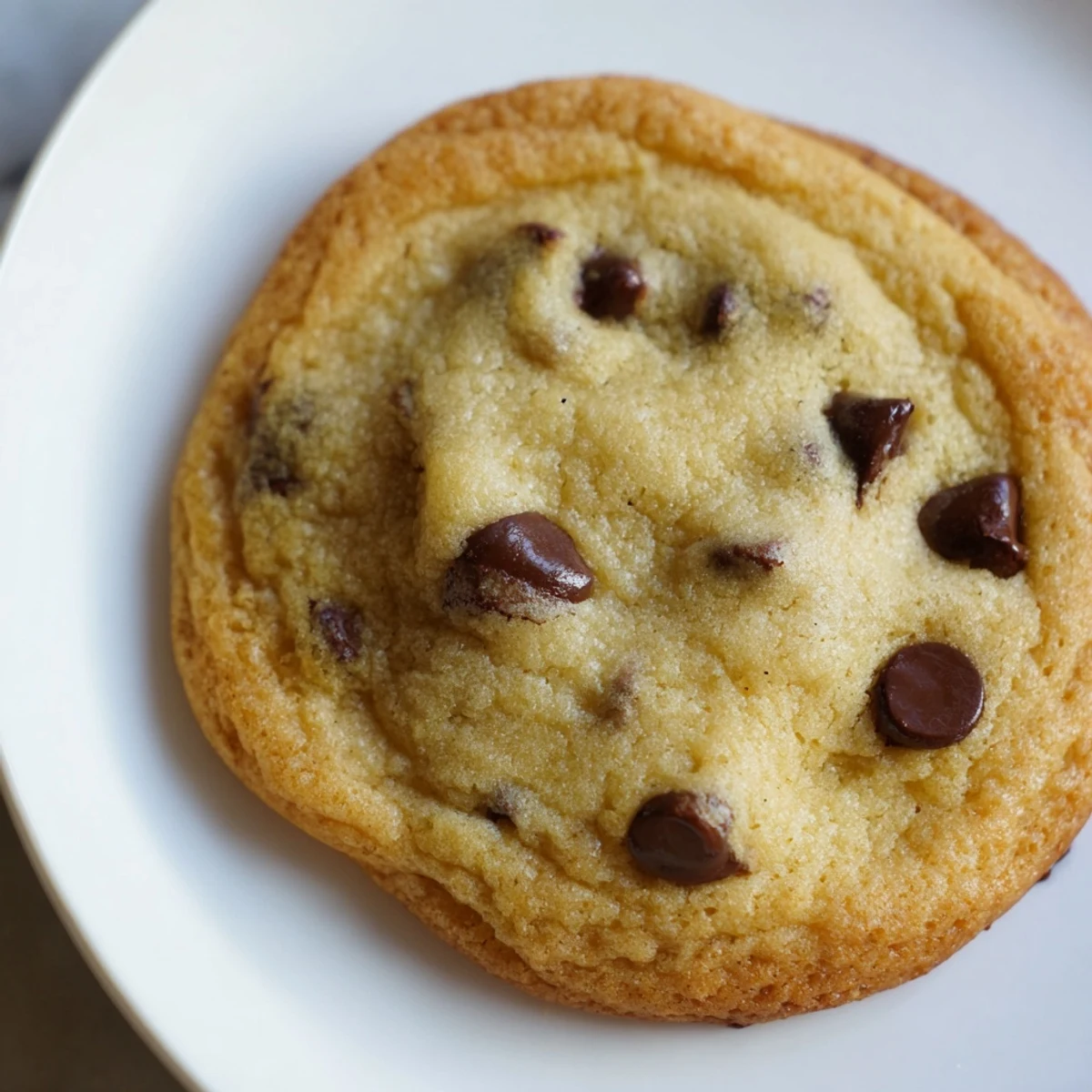 Close-up of a small batch of quick Air-Fryer Chocolate Chip Cookies, still warm and loaded with chocolate.