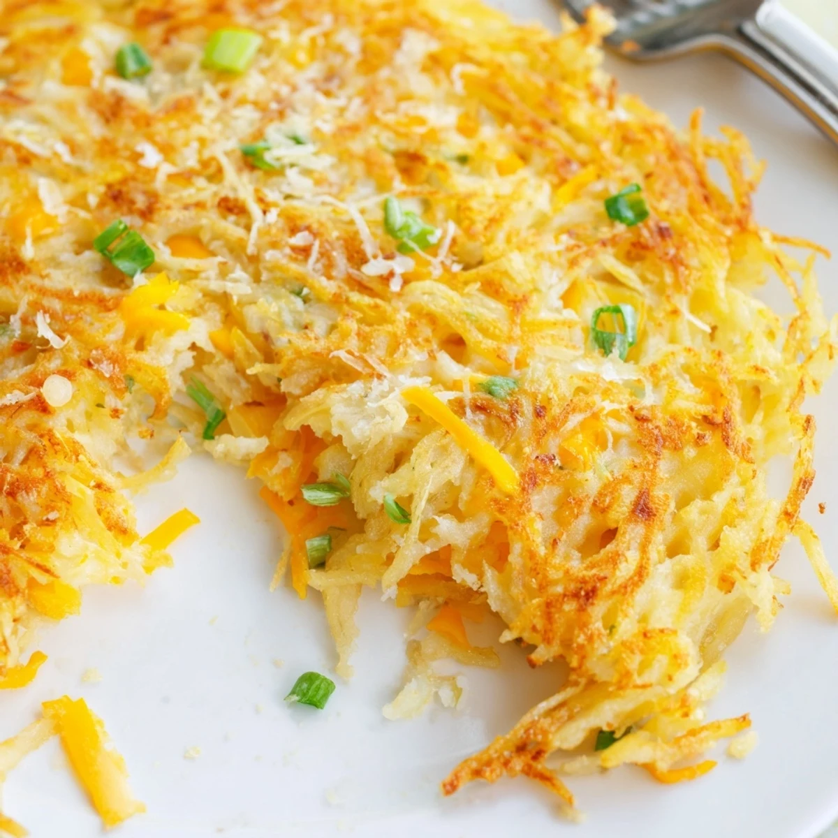 Freshly made Cheesy Hash Brown Waffles with melted cheese and crispy edges, ready to complement your meal.