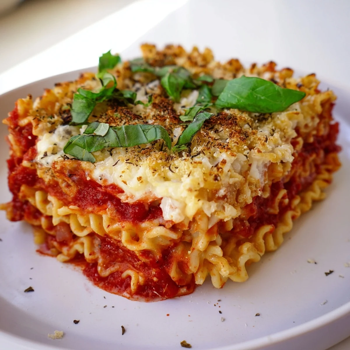 A comforting, cheesy view of homemade Ramen Lasagna, a delicious and easy fusion dish.