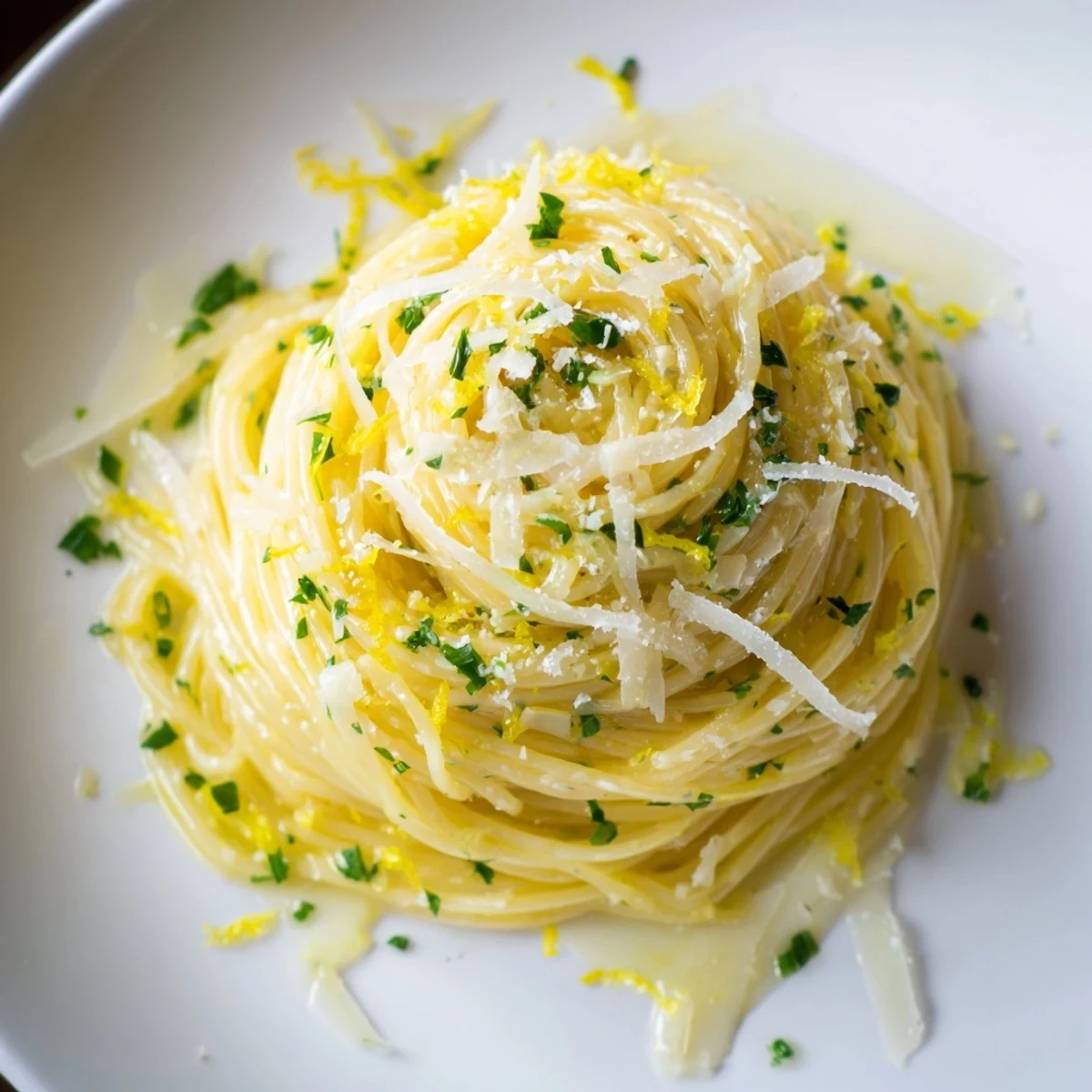 Delicate capellini pasta glistening in a bright lemon sauce, ready to enjoy this Lemon Capellini.