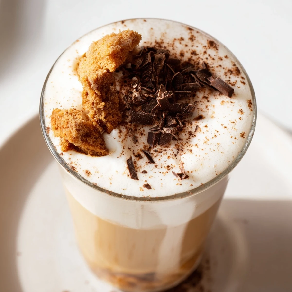 A chilled Tiramisu Latte, beautifully garnished with cocoa, offers a taste of Italian dessert in a glass.
