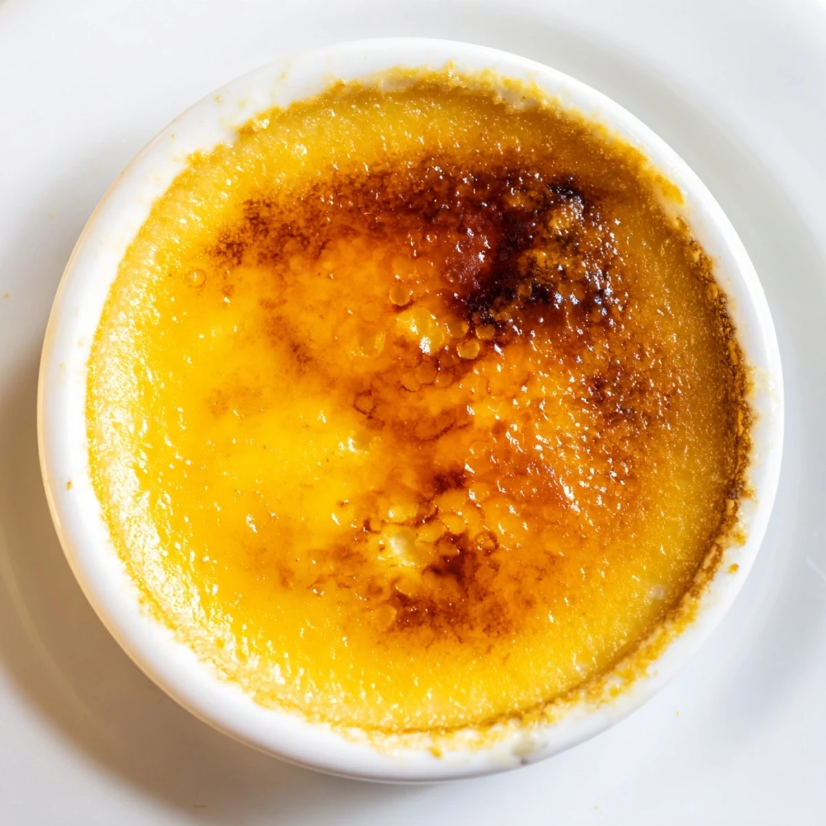 Golden, crisp crust on top of creamy 3-Ingredient Crème Brûlée, ready for a delightful bite.