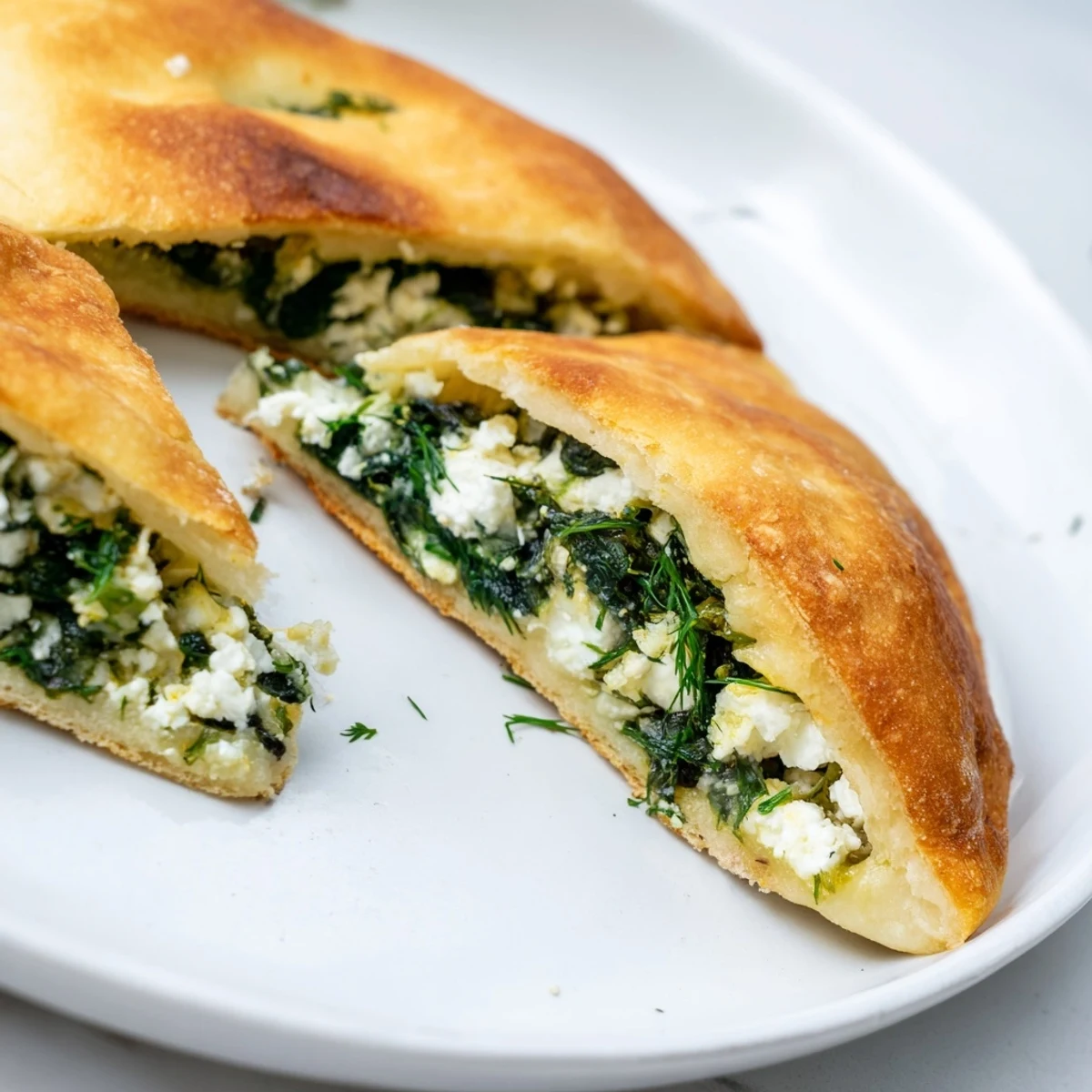Warm, soft Turkish Spinach & Feta Flatbread, filled with savory spinach and herbs ready to eat.