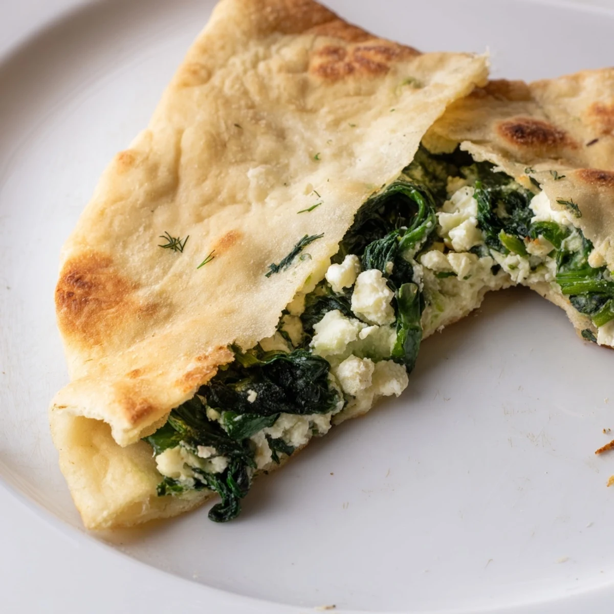 Golden-brown Turkish Spinach & Feta Flatbread, a delicious vegetarian appetizer with flaky crust and fresh flavors.