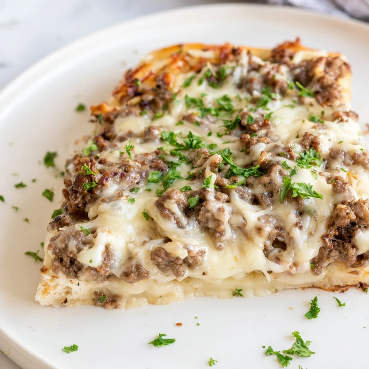 Ground Beef Alfredo Pizza