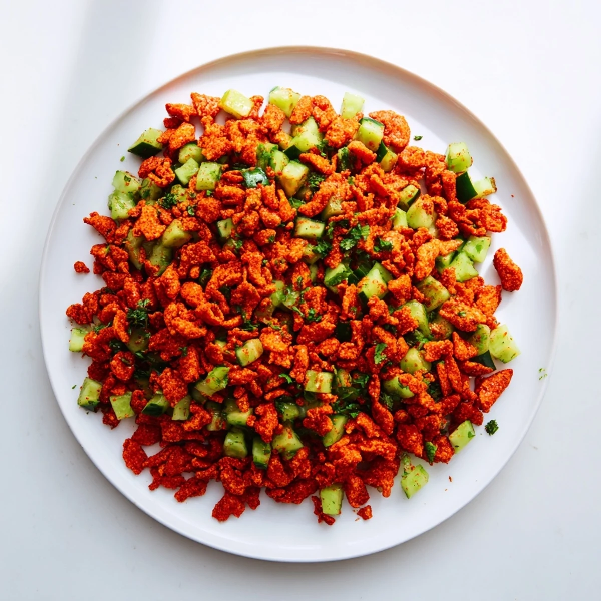 Colorful Flamin Hot Cheeto Salad with crunchy texture, ideal for a quick vegetarian snack or party appetizer.