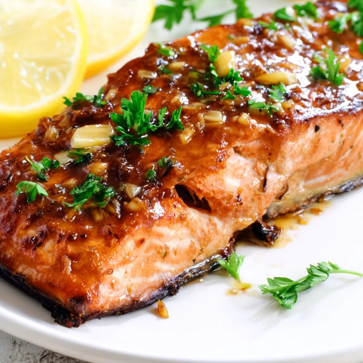 Savory honey garlic glazed salmon served hot with steamed rice and roasted vegetables, creating an easy and elegant weeknight dinner.