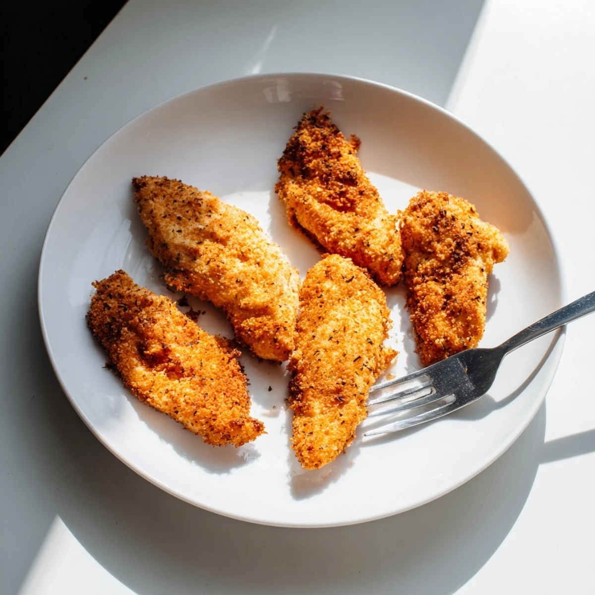 Family-style platter of Crispy Panko Chicken Strips, golden-brown and perfect with dipping sauces.