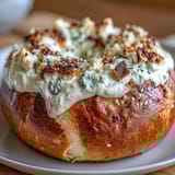Soft, chewy high-protein bagels served with creamy Greek yogurt dip bursting with everything bagel flavor.  