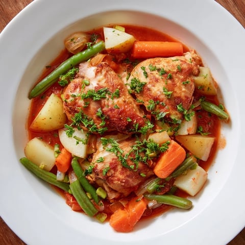 Slow-Cooker Chicken & Vegetable Stew, a warm bowl of hearty, tender chicken and veggies.