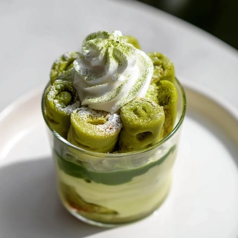 Perfectly-portioned Matcha Mascarpone Tiramisu Snow Cups, a creamy matcha dessert dusted with snowy powdered sugar.