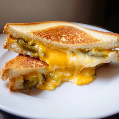 Crusty sourdough slices stuffed with sharp cheddar and tangy pickled jalapeños, grilled until golden and dripping.  