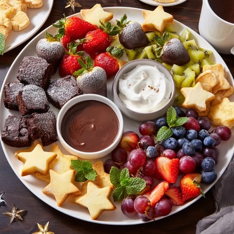 A visually stunning Star-Studded Dessert Board overflowing with colorful mini treats and fresh fruit.