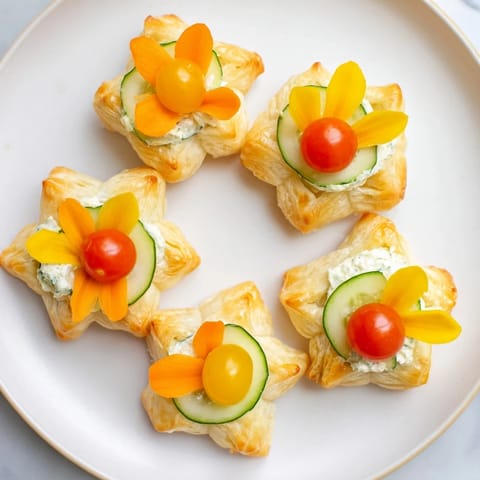 These whimsical Fairy Garden flower shaped snacks are bursting with fresh vegetable decorations and flavor.