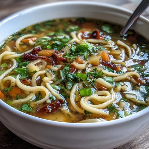 A steaming bowl of simple vegetable noodle soup filled with fresh carrots, celery, and tender noodles, perfect for cold days.