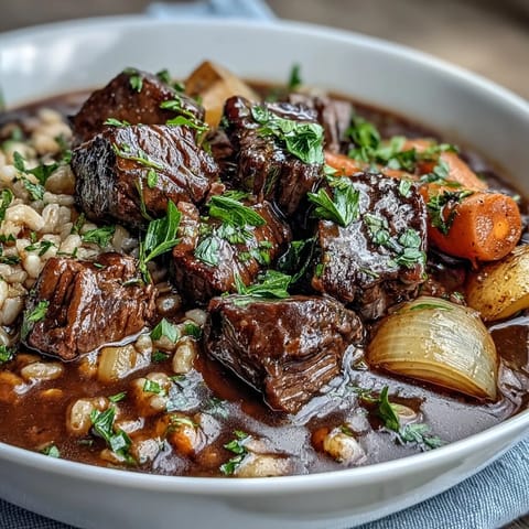 Hearty one-pot Guinness beef and barley stew with tender beef, root veggies, and rich stout broth for cozy meals.