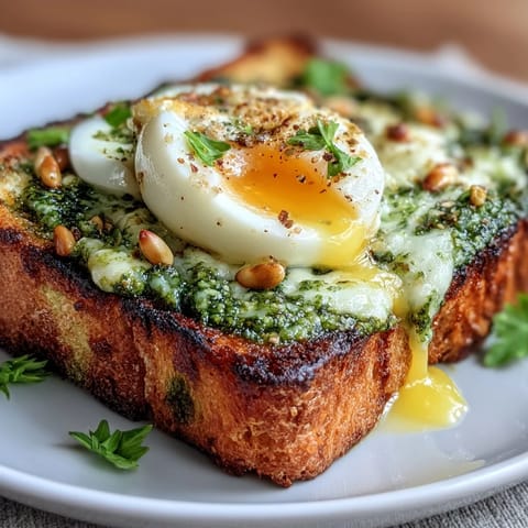 Creamy spinach pesto spread over golden sourdough, crowned with a jammy soft-boiled egg.