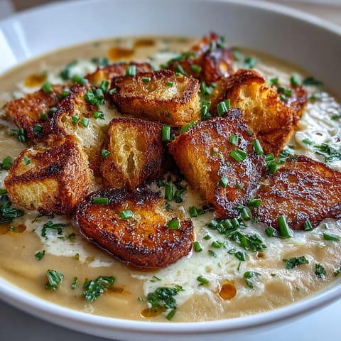 Velvety soup made with tender leeks and potatoes, topped with crisp sourdough croutons for texture and flavor.  