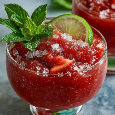 Vibrant frozen strawberry daiquiri mocktail with lime sugar rim, perfect for summer gatherings and non-alcoholic refreshment.