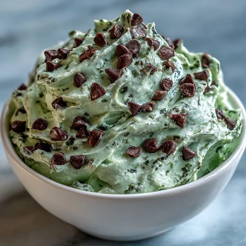 Refreshing mint-flavored dip dotted with chocolate chips, perfect for dipping cookies and fruit at your St. Patrick's Day celebration.