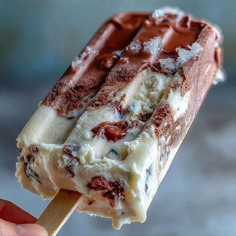Creamy vanilla bean frappuccino fudge pops with rich coffee flavor and smooth chocolate swirl, perfect for a cool summer treat.